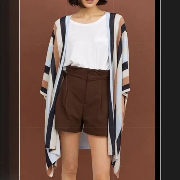 H&M Blue, Tan, Black Striped Short Sleeve Open Front Kimono Cardigan, XS/S - Picture 2 of 12